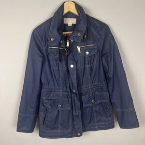 MICHAEL Michaels Kors Navy Blue Zip Adjustable Classic‎ Raincoat Jacket Xsmall